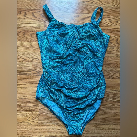 Lands' End Blue Patterned Women's One Piece Swimsuit - Picture 1 of 2